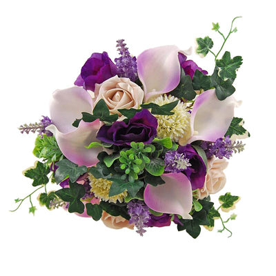 Bridesmaids Purple Silk Freesia & Pink Ivory Calla Lilly Wedding Bouquet