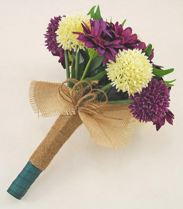 Bridesmaids Purple Silk Gerbera & Allium Wedding Bouquet