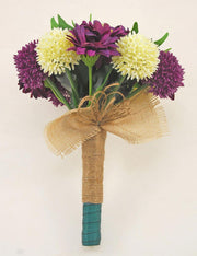 Bridesmaids Purple Silk Gerbera & Allium Wedding Bouquet