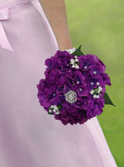 Brides Purple, Yellow, White, Pink & Pale Blue Silk Hydrangea Wedding Bouquet