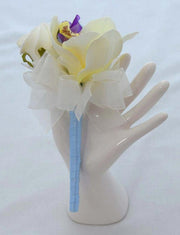 Ivory Silk Orchid, Purple Freesia & Blue Rose Flower Girl Wand