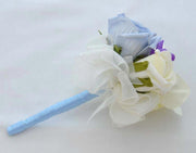 Ivory Silk Orchid, Purple Freesia & Blue Rose Flower Girl Wand