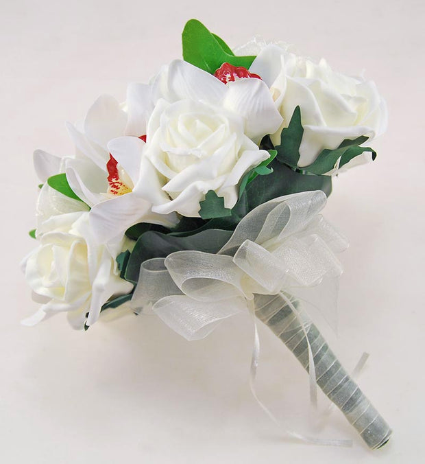 Bridesmaids Silk Orchid & Ivory Rose Wedding Posy Bouquet