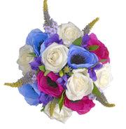 Bridesmaids Cerise, Blue Silk Anemone & Ivory Rose Wedding Bouquet