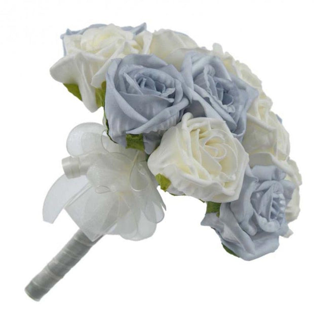 Bridesmaids Steel Blue & Ivory Foam Rose Wedding Posy