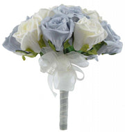 Bridesmaids Steel Blue & Ivory Foam Rose Wedding Posy