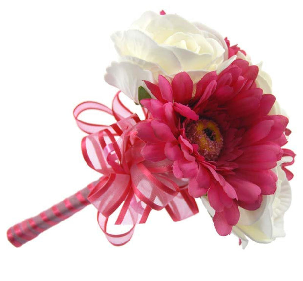 Cerise Pink Silk Gerbera & Ivory Rose Flower Girl Wedding Posy