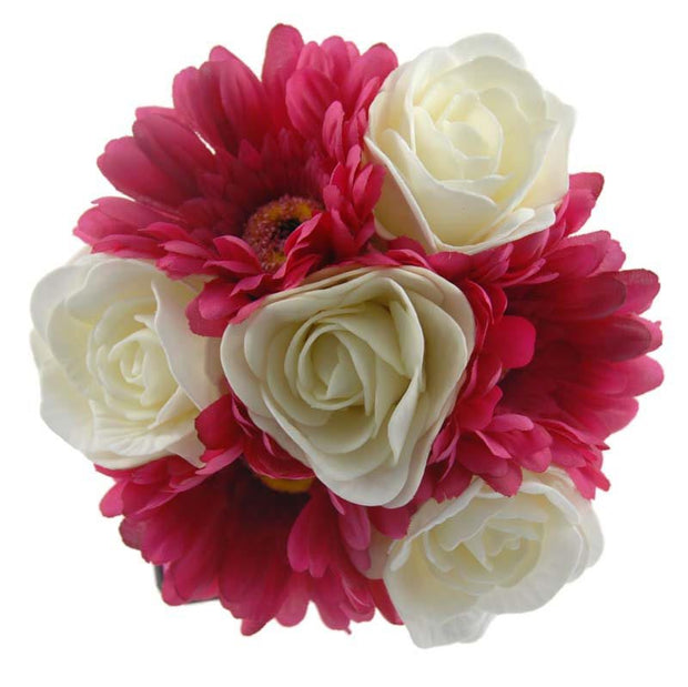 Cerise Pink Silk Gerbera & Ivory Rose Flower Girl Wedding Posy