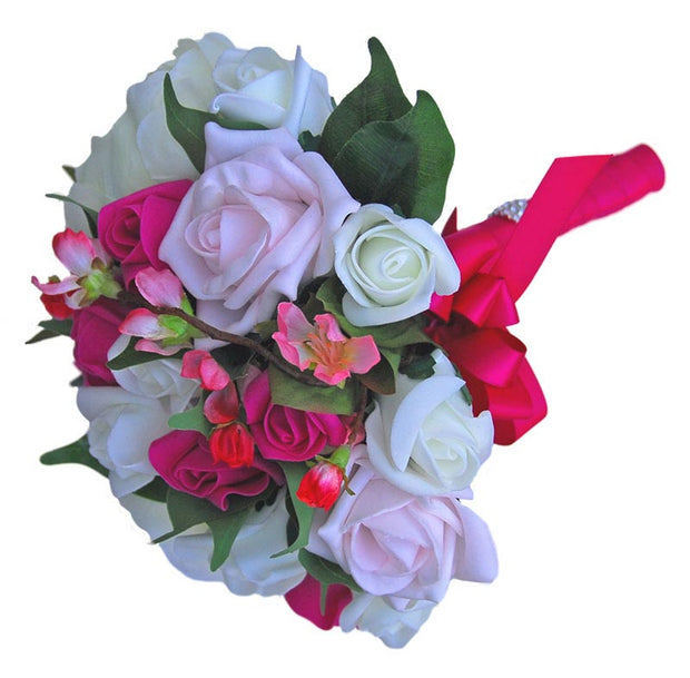 Bridesmaids Pink, Ivory Rose, Peony & Blossom Wedding Bouquet