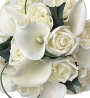 Bridesmaids Off White Calla Lily & Ivory Rose Wedding Bouquet