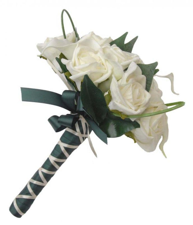 Bridesmaids Off White Calla Lily & Ivory Rose Wedding Bouquet