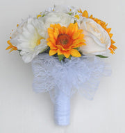 Bridesmaids Golden Sunflower, Ivory Rose & Daisy Silk Wedding Posy