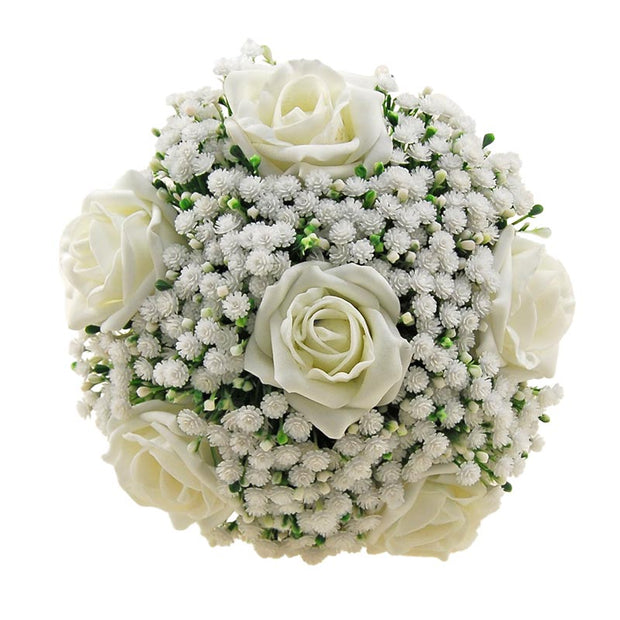 Bridesmaids Artificial Gypsophila & Ivory Foam Rose Wedding Bouquet