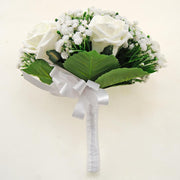 Bridesmaids Artificial Gypsophila & Ivory Foam Rose Wedding Bouquet