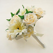 Bridesmaids Cream Diamante Rose & Ivory Silk Gerbera Wedding Bouquet