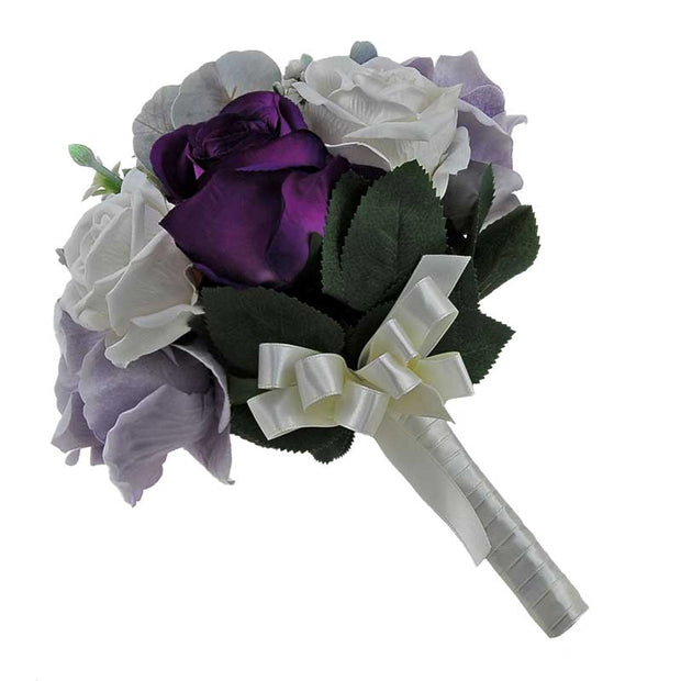 Bridesmaids Wedding Bouquet Gypsophila, Grey Eucalyptus, Grey & Purple Roses