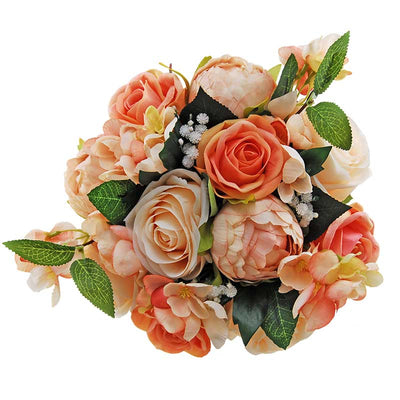 Bridesmaids Large Apricot Rose, Blush Coral Cherry Blossom & Dusky Peach Peony Wedding Bouquet