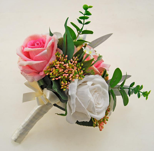 Bridesmaids Large Rose, Berries, Stephanotis, Eucalyptus & Garden Thistle Posy Bouquet