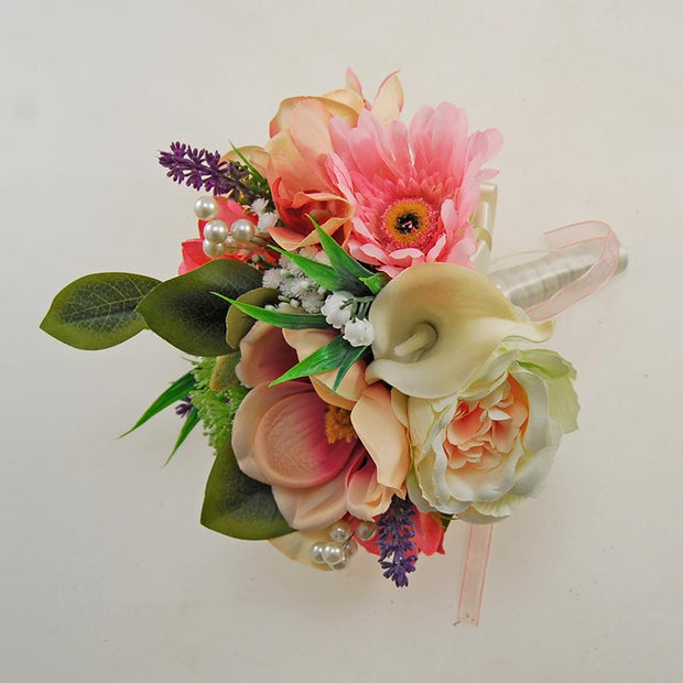 Bridesmaids Pink Gerbera, Magnolia, Orchid & Calla Lily Wedding Bouquet