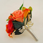 Bridesmaids Raspberry Calla Lily, Green Orchid & Orange Rose Wedding Bouquet