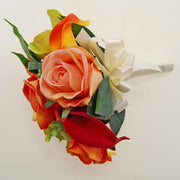 Bridesmaids Raspberry Calla Lily, Green Orchid & Orange Rose Wedding Bouquet