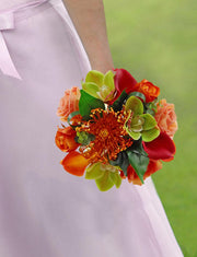Brides Artificial Orange & Raspberry Hand Tied Wedding Shower Bouquet