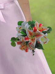 Brides Large Pink Tiger Lily, Ivory Gypsophila & Foliage Wedding Bouquet