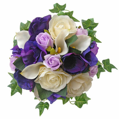 Bridesmaids Purple Anemone, Rose & Ivory Calla Lily Wedding Bouquet