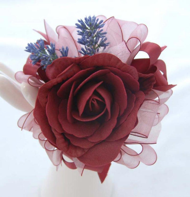 Burgundy Foam Rose & Lilac Lavender Flower Girls Wedding Wand