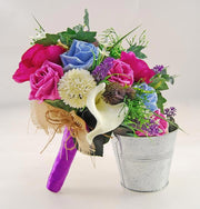 Purple, Cerise Silk Anemone, Blue Rose & Ivory Calla Lily Wedding Bouquet