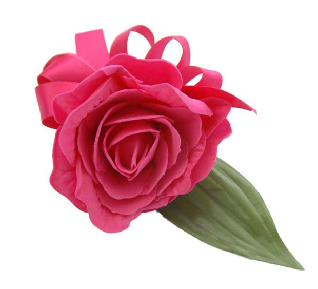 Cerise Pink Foam Rose & Bow Wedding Guest Buttonhole