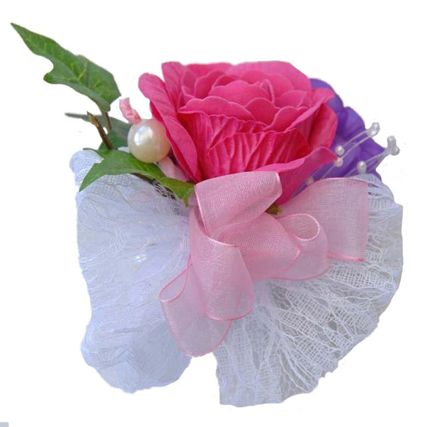 Cerise Rose Purple Freesia & White Lace Wedding Pin Corsage