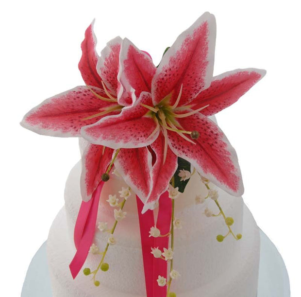 Silk Cerise Stargazer Lily & Lily of the Valley Cake Spray