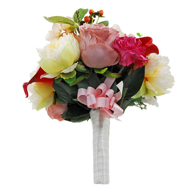 Cerise Carnation, Raspberry Lily, Lemon Peony & Cherry Blossom Bridal Bouquet