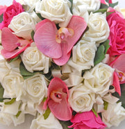 Cersie Rose, Ivory Diamante Roses & Pink Silk Orchid Wedding Table Arrangements