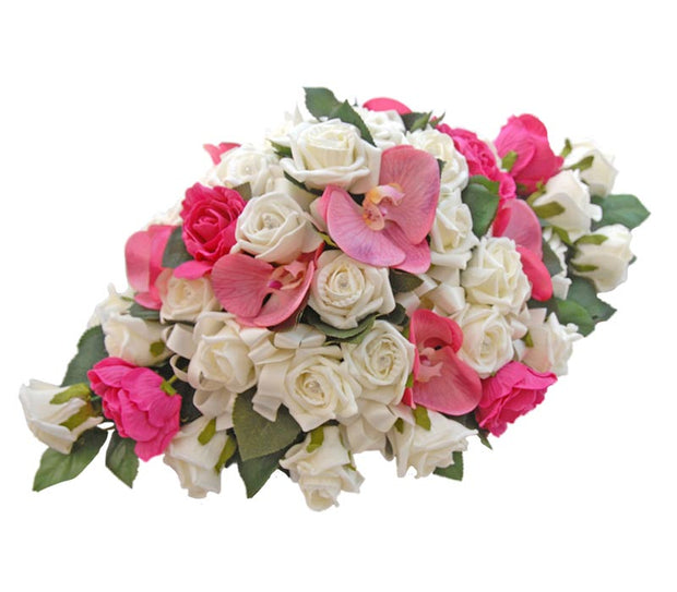 Cersie Rose, Ivory Diamante Roses & Pink Silk Orchid Wedding Table Arrangements