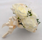 Childrens Flower Girl Ivory Foam Rose & Crystal Wedding Posy