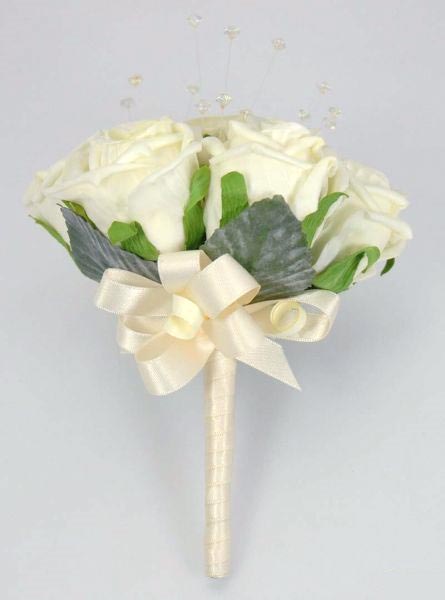 Ivory Foam Rose & Crystal Spray Wedding Posy Bouquet