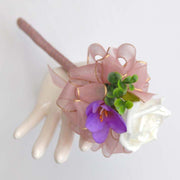Purple Silk Freesia, Eucalyptus & White Foam Rose Flower Girl Posy