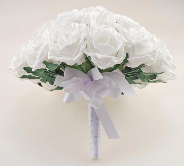 Brides Artificial White Foam Rose Wedding Posy Bouquet