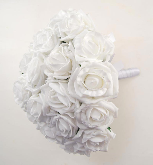 Brides Artificial White Foam Rose Wedding Posy Bouquet