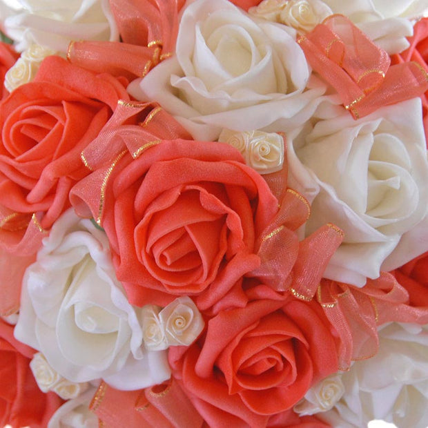 Bridesmaids Coral & White Satin Rose Bridesmaids Wedding Posy