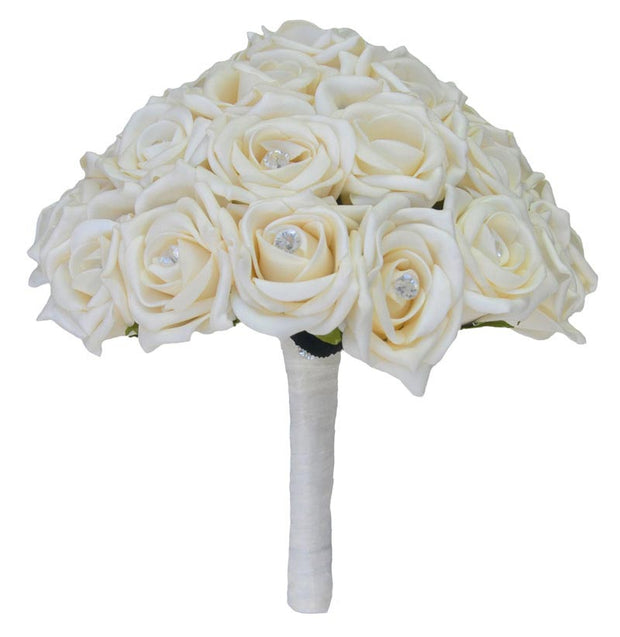 Brides Artificial Cream Diamante Rose Wedding Bouquet