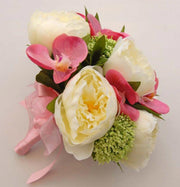 Brides Ivory Silk Peony & Pink Orchid Wedding Posy Bouquet