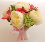 Brides Ivory Silk Peony & Pink Orchid Wedding Posy Bouquet