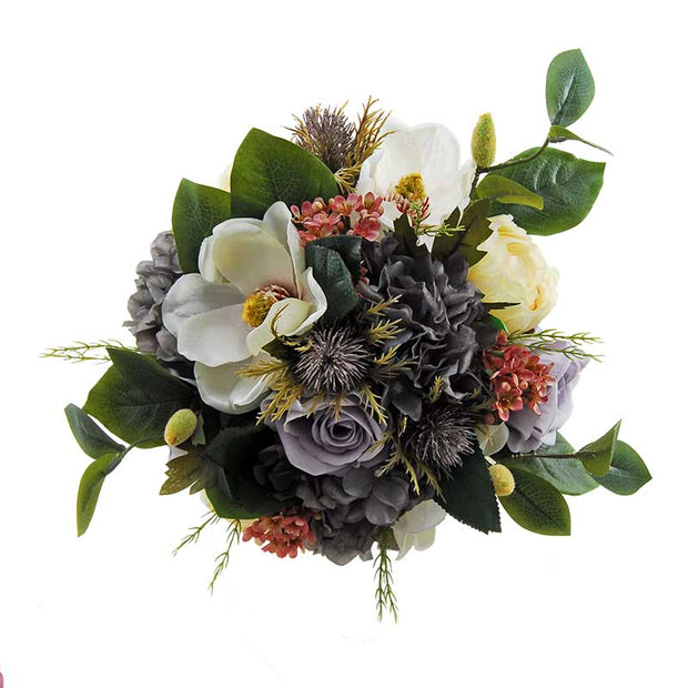 Cream Peony, Magnolia, Silk Grey Hydrangea, Teasel & Rose Bridal Wedding Bouquet
