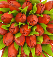 Brides Red Silk Tulip & Green Leaf Wedding Posy Bouquet
