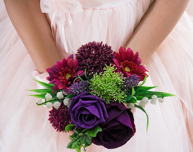 Brides Purple Silk Rose, Allium & Gerbera Wedding Shower Bouquet