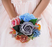Brides Blue Agapanthus, Orange Roses, Pink Orchid & Stephanotis Wedding Shower Bouquet
