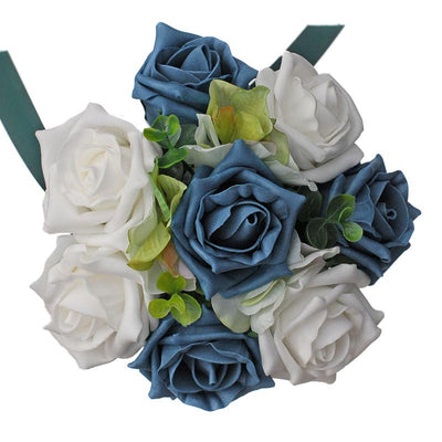 Flower Girls Teal, White Rose & Silk Hydrangea Wedding Posy